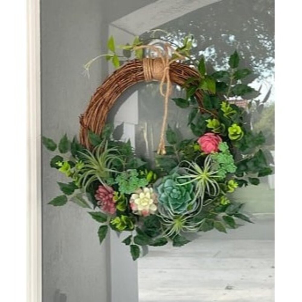 New 16 inch Boho Spring Succulent Wreath Arrangement Decor for Front Door,